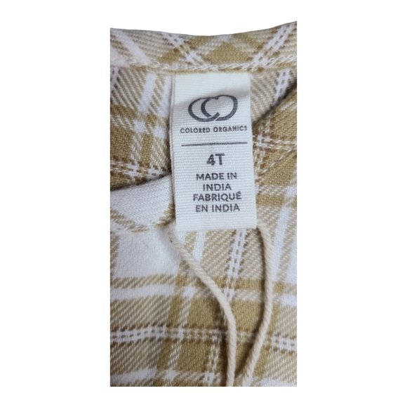 Colored Organics Sydney Flannel Long Sleeve Ruffle Dress Latte Plaid 4T - Picture 5 of 8